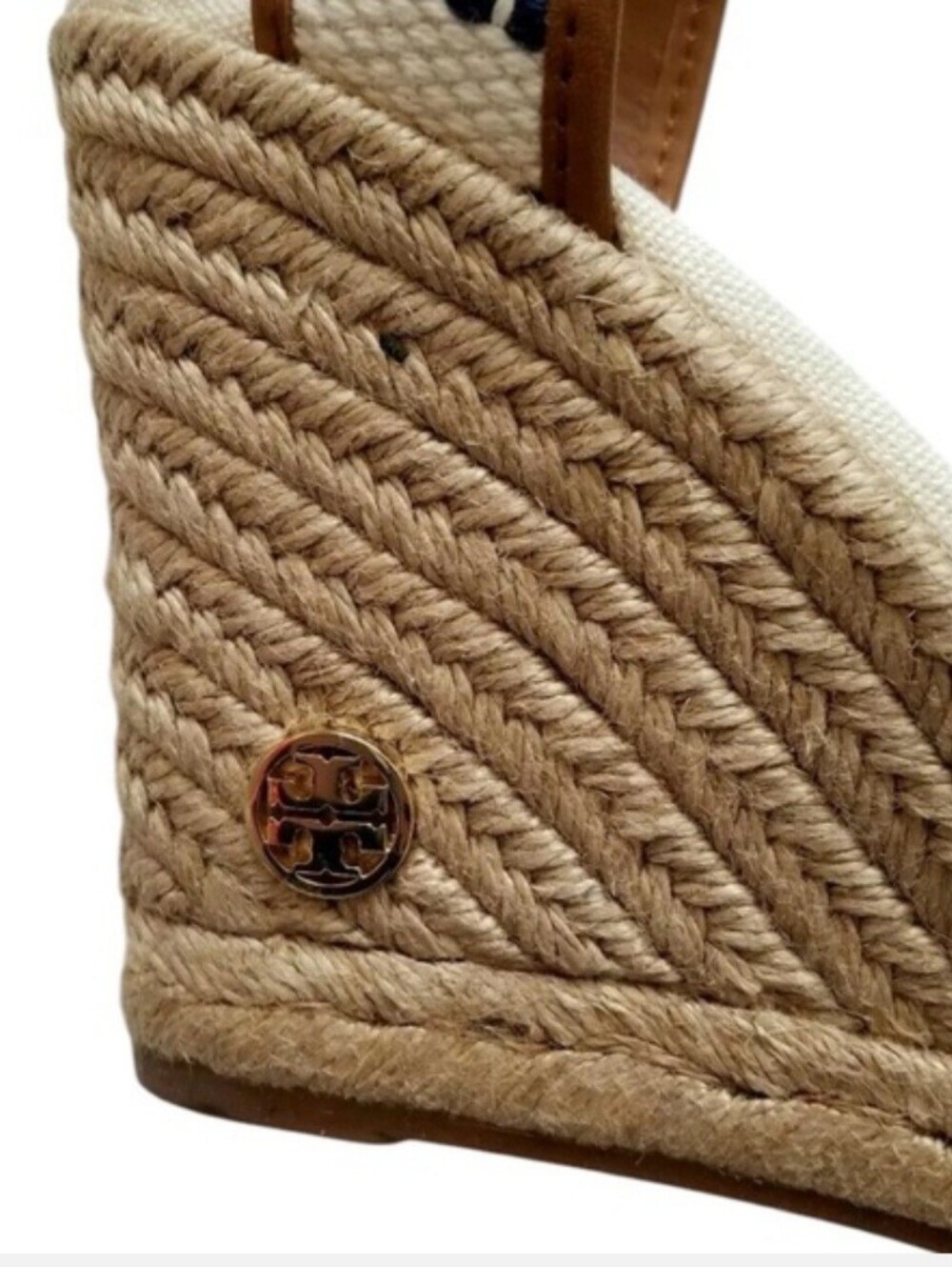 Tory Burch Shaw Espadrille Wedge Sandals In Navy Sea & Royal Tan Sz 8 - Picture 9 of 13